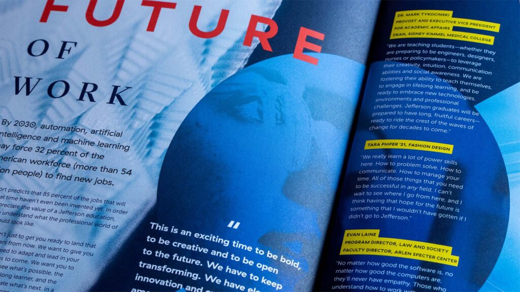 Thomas Jefferson University viewbook spread closeup - The Future of Work