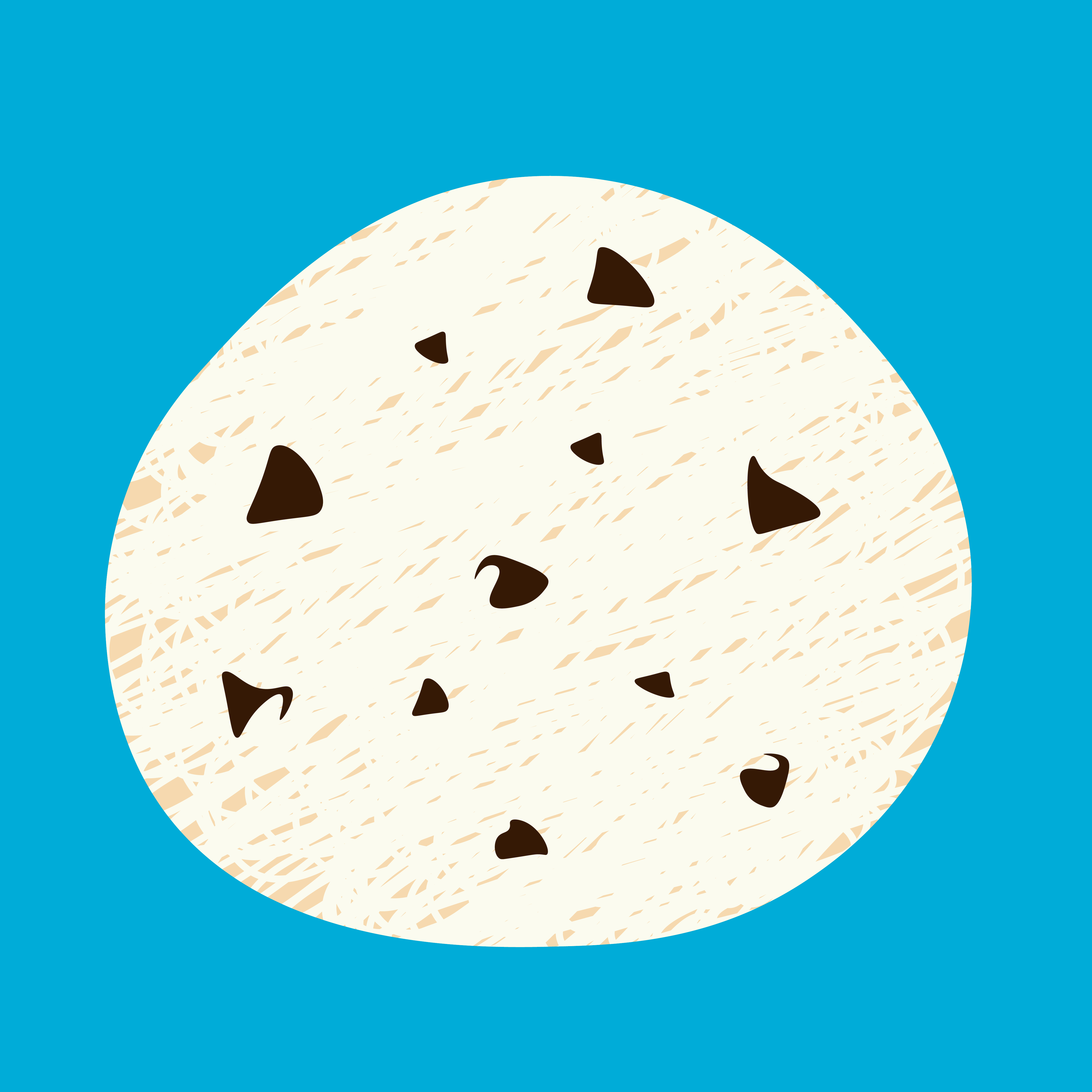 Illustration of a 'Mimi’s Magical Chocolate Chip Snowball Cookie' on a blue background