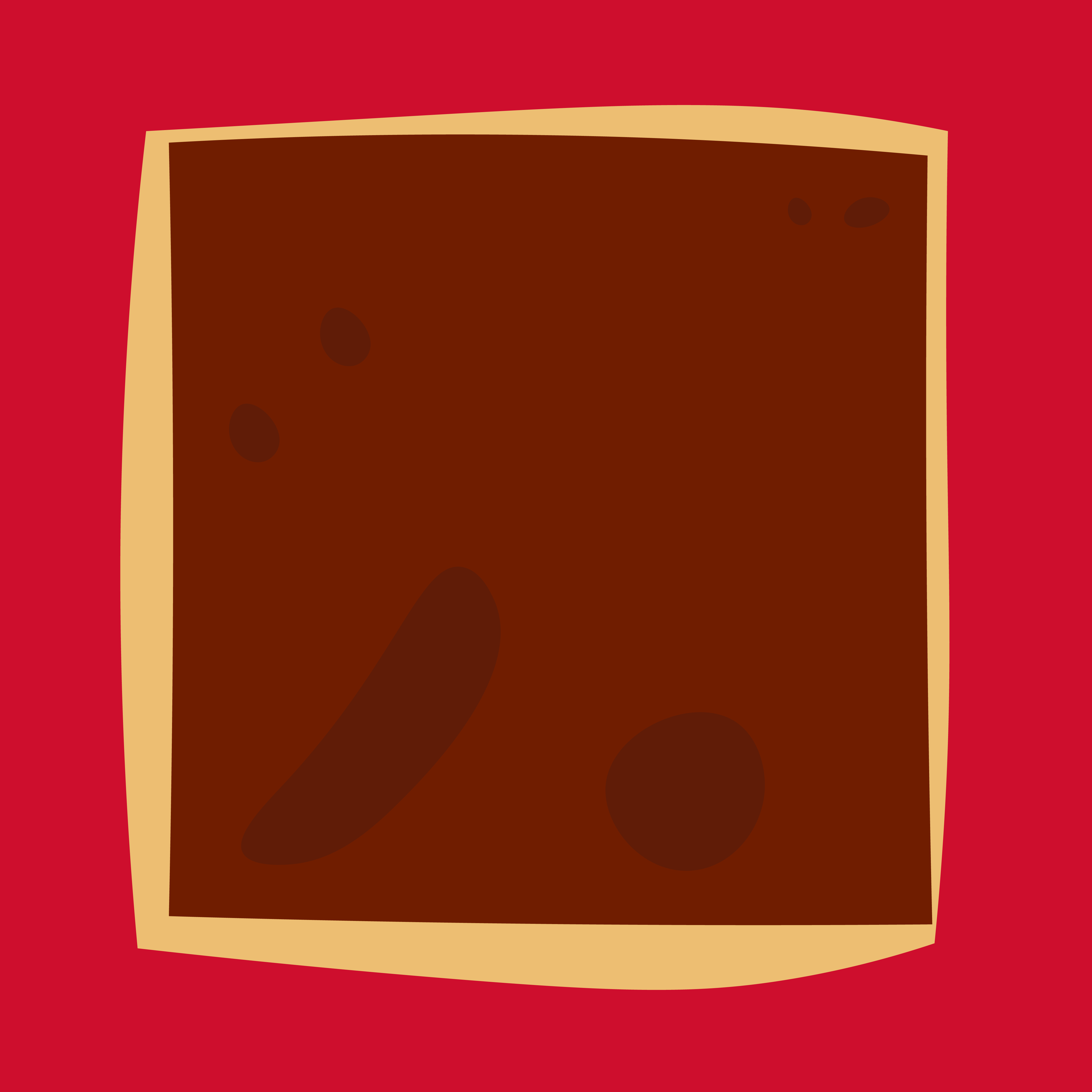 An illustration of a 'Easy Peasy No-Bake Chocolate Peanut Butter Bar' on a red background.